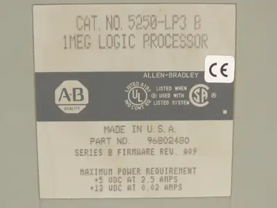 Allen Bradley 5250-LP3 1Meg Logic Processor Card Ser B F/W Rev A09
