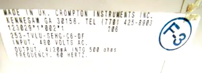 USED PALADIN CROMPTON INSTRUMENTS 253-TVLU TRANSDUCER 253-TVLU-SEHG-C6DF 253TVLU