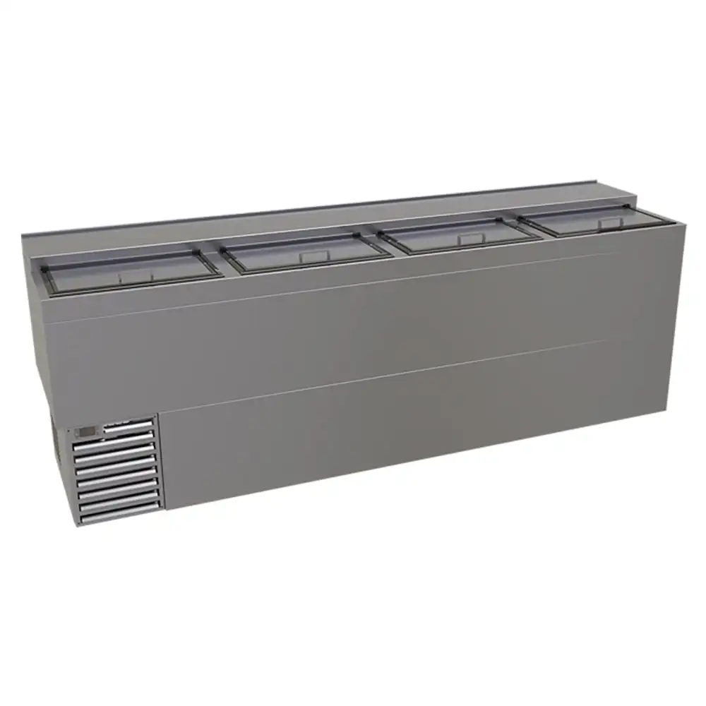Glastender ST96-S 96" Forced Air Bottle Cooler - Holds (826) 12 oz Bottles, Lid Locks, Stainless, 120v
