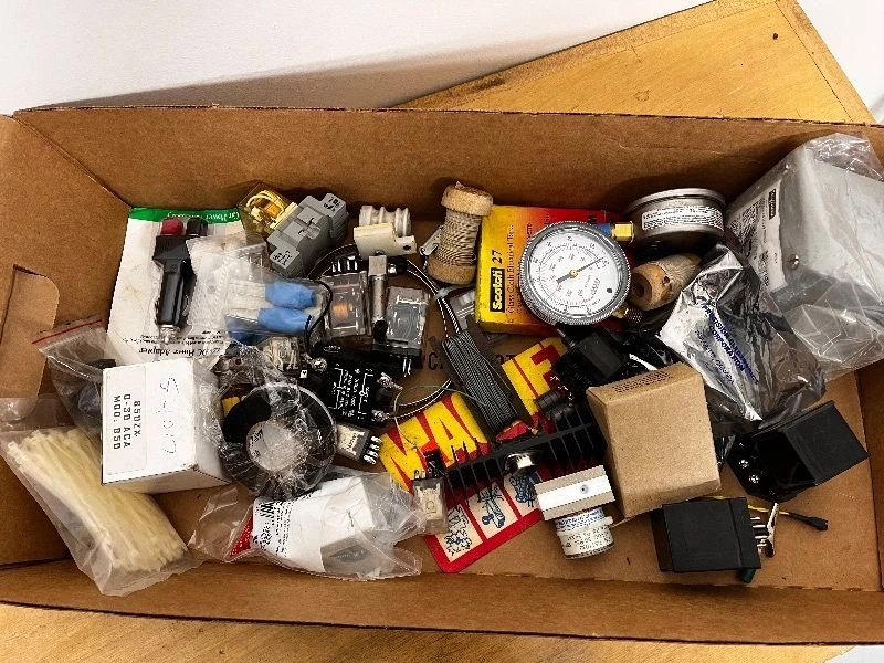 Box of Assorted Industrial Electrical and Pressure Components