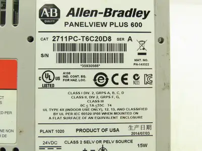 Allen Bradley 2711PC-T6C20D8 HMI PanelView Plus 600 6" Operator Touch Panel