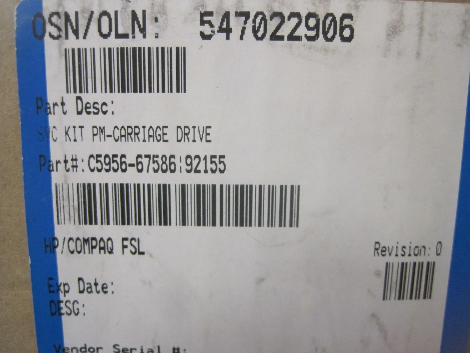 NEW HEWLETT PACKARD C5956-67586 CARRIAGE DRIVE C595667586