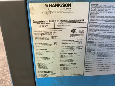 Used HANKISON HPRP400 Refrigerated Air Compressor Dryers Ohio US | HGR 24 #1345776