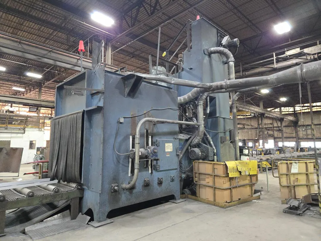 1993 Pangborn 7-Wheel Structural Blast Machine, 24" x 48" Opening, 60' In-Out Conveyors w/ (6) Cross