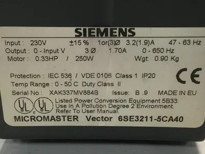 USED SIEMENS 6SE3 211-5CA40