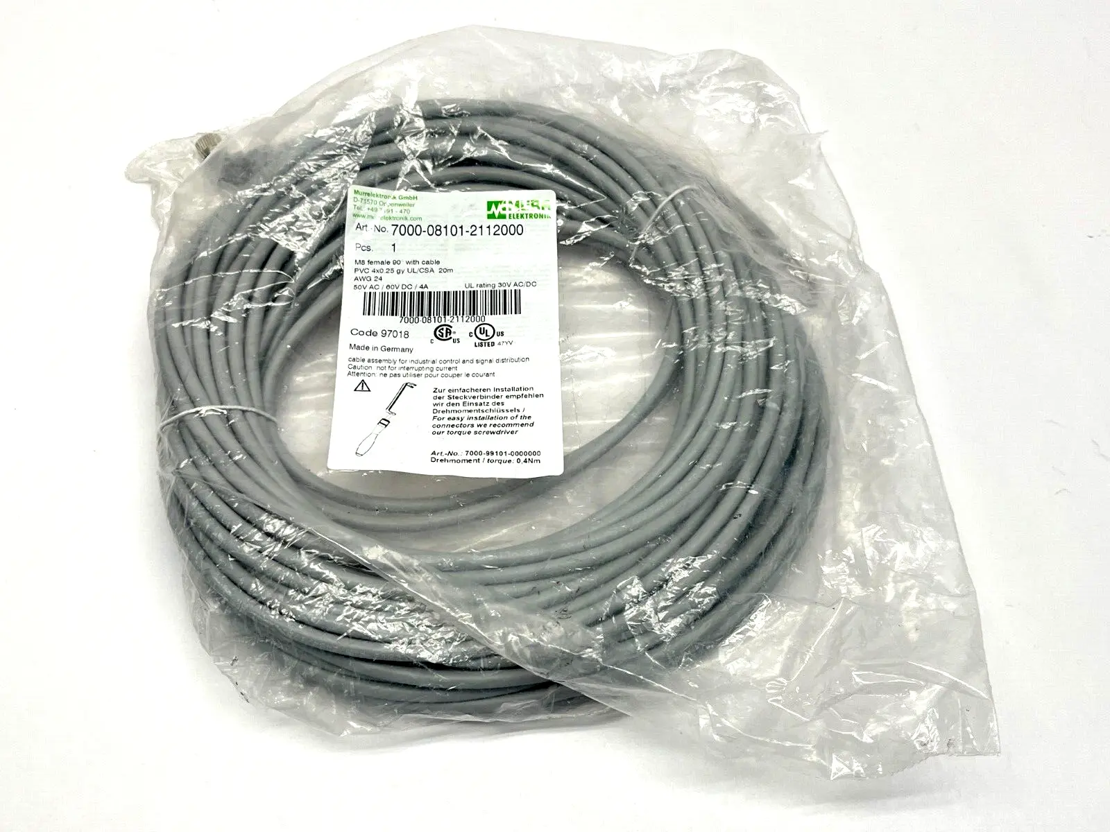 New | in-Stock Murrelektronik Single Ended M8 female 90° A-cod. with cable Cable & Wire Michigan US | Maverick Industrial Sales #1392935