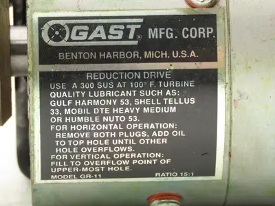 Gast 1AM-NRV-60-GR11 Pneumatic Air Gear Motor With Reduction Drive & Mixer