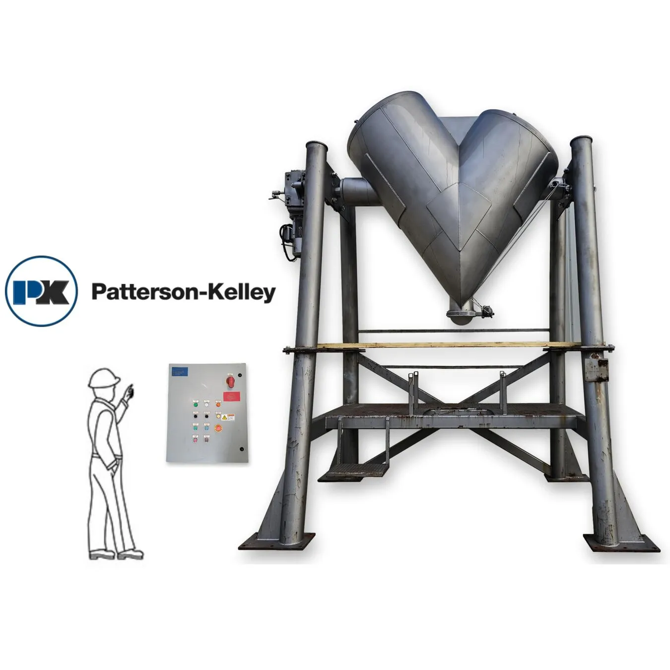 Used Patterson-Kelley 75 Cu Ft Stainless Steel Cross Flow V-Blender Twin Shell