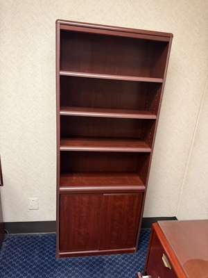 Contents of office furniture, includes (1) wood desk with glass top, 71" x 36", (1) wood credenza wi...