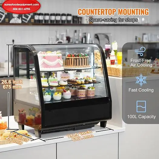 Refrigerated Display Case, L, 2-Tier, Countertop Pastry Display Case