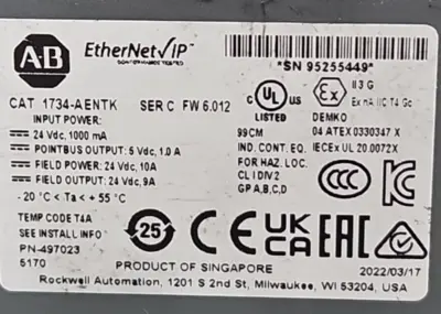 Allen-Bradley 1734-AENTK Ser A POINT I/O Ethernet Network Adaptor (BIN4.4.4)