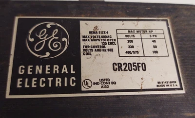 GE NEMA Size 4 General Electric Motor Starter 150 Amp CR205F 3 Poles 115V Coil
