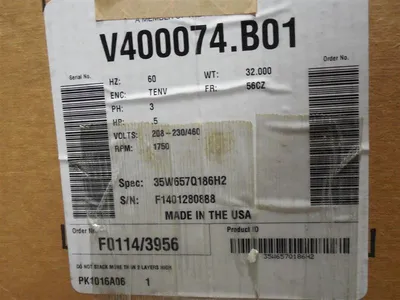 Baldor V400074.B01 Industrial Motor 1/2 HP 208-230/460V 1750 RPM New NIB