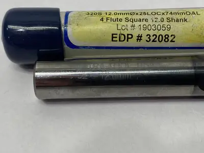 USED ULTRA TOOL 12MM 4 FLUTE SQUARE END 30° HELIX CARBIDE END MILL, 25MM LOC