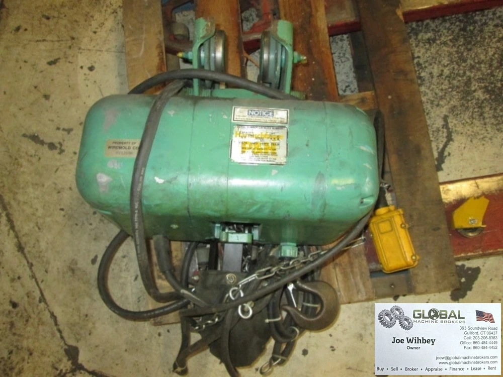 PH Harischfeger I Beam Chain Hoist W/Trolley 1/2 Ton Max Capacity 1800 Max Rpm