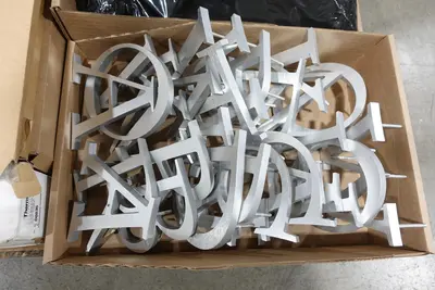 PALLET OF ASSORTED OFFICE SUPPLIES, TONER, LABEL PRINTERS, PACKAGING MACHINE, PHONE, SIGNAGE