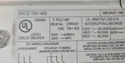 ABB SACE T5H 400 Circuit Breaker Loc4E14