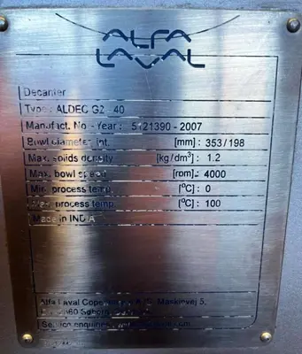 Alfa-Laval ALDEC G2-40 Smart decanter centrifuge, 316SS.