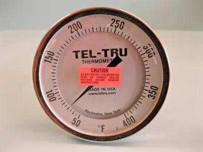 NEW 1/2" NPT Tel-Tru 50-400F° Adjustable Angle Thermometer 5" Dial 9" Stem A2