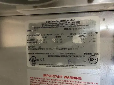 USED CONTINENTAL REFRIGERATOR 1RF
