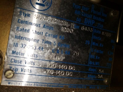 Westinghouse 50-DHP-250 Breaker 1200 Amps