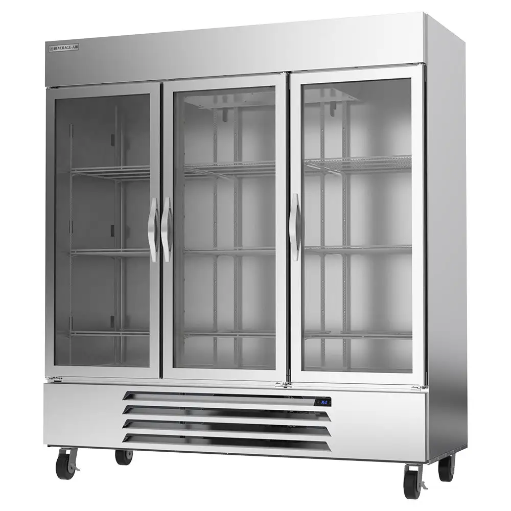 Beverage-Air HBR72HC-1-G 75" Three Section Reach In Refrigerator, (3) Left/right Hinge Glass Doors, 115v