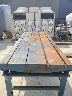 USED SHOP MADE 42'' X 102'' MACHINE BASE T-SLOT TABLE