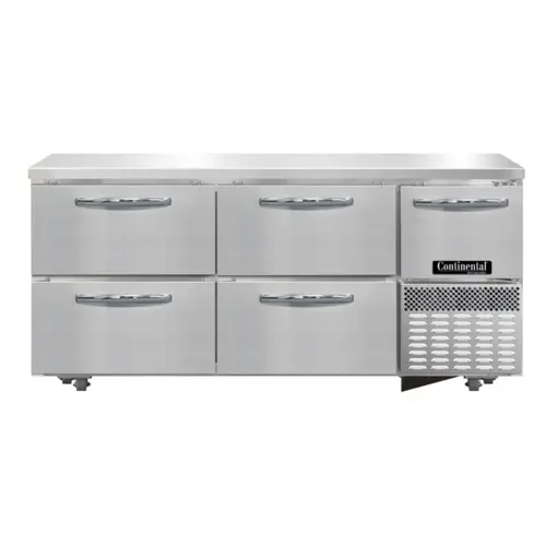 Continental RA68SN-U-D 68"W Undercounter Refrigerator W/ (3) Sections, (1) Door, (4) Drawers, 115v