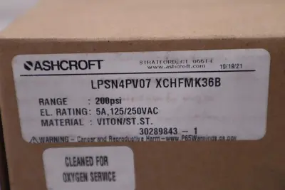 NEW ASHCROFT LPSN4PV07 XCHFMK36B Pressure Switch 200psi 5A 125/250VAC STOCK H172