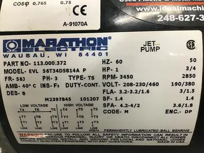 USED MARATHON ELECTRIC EVL 56T34D5814A P