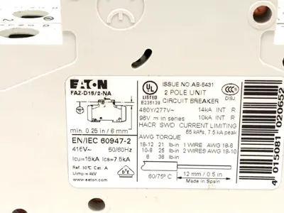 Used Eaton FAZ-D15/2-NA Circuit Breakers Michigan US | Maverick Industrial Sales #1453116