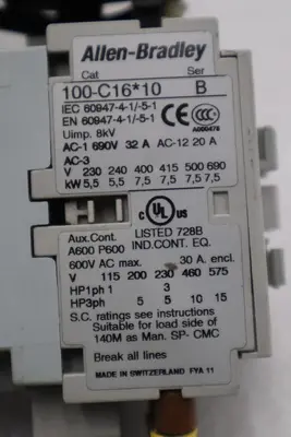 ALLEN BRADLEY 140M-D8E-C25 CIRCUIT BREAKER WITH 100-C16*10 CONTACTOR STOCK 720-A