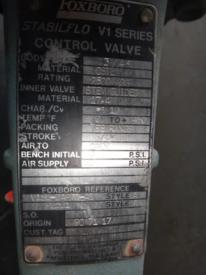 Foxboro 3/4" 2500 WOG - VI Series Carbon Steel Control Valve