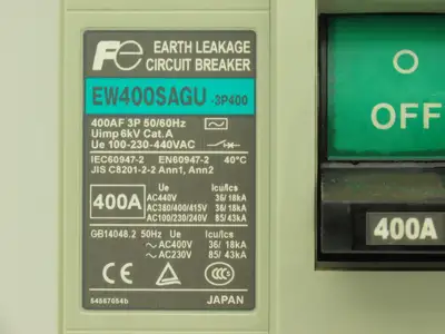 Fuji Electric EW400SAGU-3P400 Earth Leakage Circuit Breaker 3-Pole 400A 100-440V