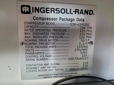 Used Ingersoll Rand SSR-EP50SE Rotary Screw & Sliding Vane Air Compressors California US | [EZ] EZ Systems #1786867