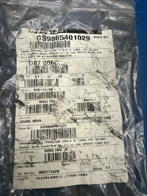 (4) New Thermocouple Pyrocom Type K 6”L,1/8” SS Gro Male Plugs P/N 1-K-27-6-GM