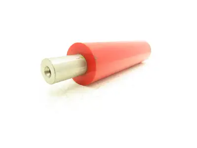 2"x 8" Red Polyurethane Conveyor Roller 1" Stainless Threaded Shaft  Lot of 3