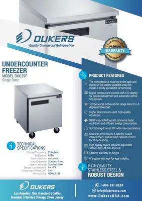 New | in-Stock Dukers New Dukers DUC29F Single Door Undercounter Freezer in Stainless Steel Undercounter Freezers Illinois US | Falcon Restaurant Supply #1376266