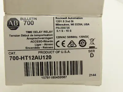 Allen Bradley 700-HT12AU120 Power On Delay Relay 120VAC 0.1-10 Second Time Delay