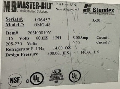 174-0185 Master-Bilt BMG-48 2 Glass Door Self Contained Cooler