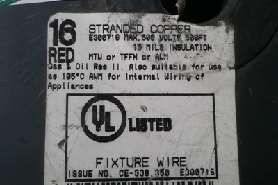 NEW FIXTURE WIRE 16 RED STRANDED COPPER 600 V