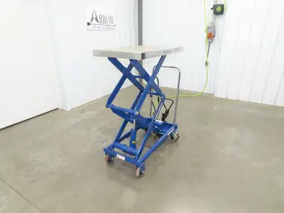 Vestil 800lb Air Hydraulic Mobile Scissor Lift Cart 49" Height 20x35" SS Top