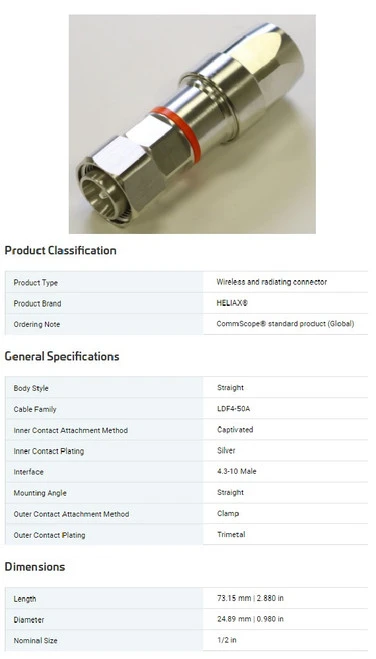 CommScope L4HM-D 4.3-10 Male Connector 1/2 in AL4RPV-50 LDF4-50A HL4RPV-50 Cable [New]