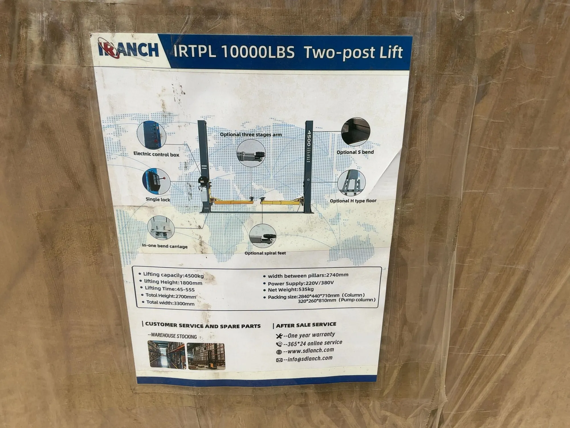 New SDLANCH Model IRTPL Two Post Lift, 4500 KG Lifting Capacity, 1800mm Lifting Height, 220/380 Volt...