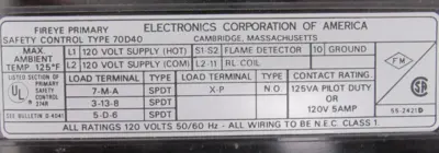 USED FIREYE 70D40 BURNER CONTROL SERIES D
