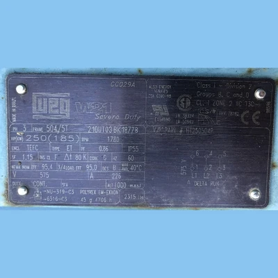 WEG 250 HP Severe Duty Electric Motor