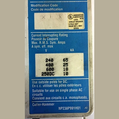 Cutler Hammer 3 Pole 100 Amp FD Breaker