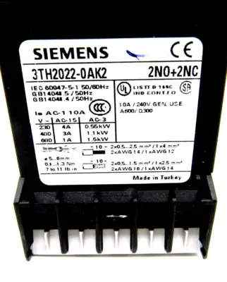 NEW SIEMENS 3TH2022-0AK2 CONTACTOR RELAY 3TH20220AK2