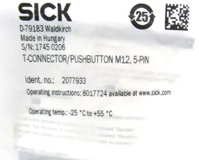 NEW SICK 2077933 T-CONNECTOR PUSHBUTTON
