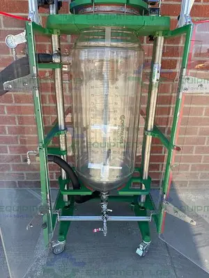 USED CHEMGLASS 100 LITER JACKETED GLASS REACTOR W/ CHEMGLASS DIGITAL OVERHEAD STIRRER